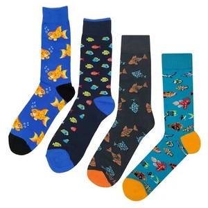 NWT Fish #2 Dress Socks 4 Pack Novelty Men 8-12 Crazy Fun Sockfly - Picture 1 of 6