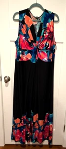 Covington Womans Maxi Dress Black Multi Floral Sleeveless Knot Front 2X - Picture 1 of 4