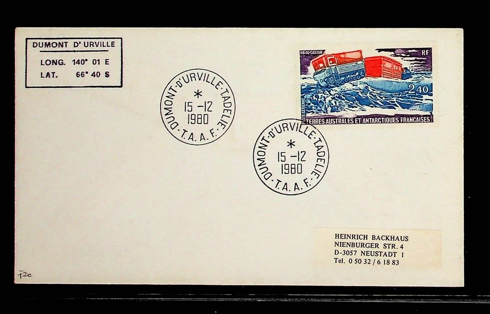 French Southern & Antarctic Territory Sc C61 - 1980 FDC TO GERMANY - TRUCK  - Image 1 of 1