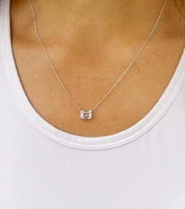 Emerald Cut Aquamarine Pendant And Chain Bezel Set 14k Solid Yellow Gold 2.00ct - Picture 1 of 6