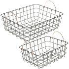 Set Of Two Rectangular Metal Wire Smart Storage Baskets With Rose Gold Handles