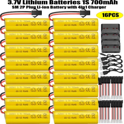 16X 700mAh 3.7V Li-ion Battery SM 2P Plug 4in1 USB Charger for 4WD Fast RC Boat - Bild 1 von 4