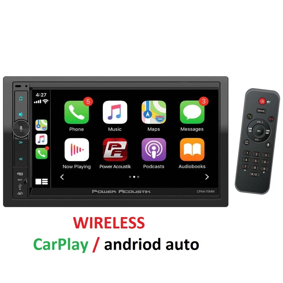 Power Acoustik  7" WIRELESS APPLE CAR PLAY ANDROID AUTO BLUETOOTH  CAR STEREO - Image 1 of 1