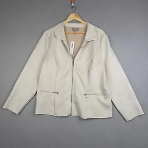 Chicos Jacket Women Size 2 White Truffle Faux Suede Zip Up Blazer Office NWT - Picture 1 of 12