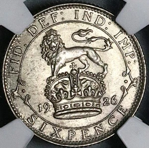 1926 NGC MS 65 6 Pence George V Great Britain Lion Silver Coin (23070802C) - Picture 1 of 6