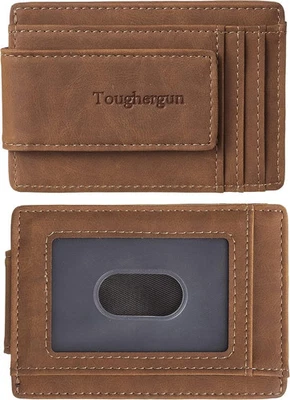 Cartera minimalista delgada Toughergun para hombre con clip magnético para dinero pared de cuero Foto 1 de 4