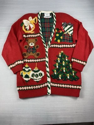 Cárdigan Suéter Vintage Marisa Christina Navidad Talla L Cuentas Bordadas Lazos Foto 1 de 4