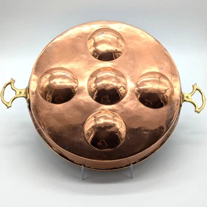 VTG Copper Tin Egg Poacher Decorative Pan 5-Well Brass Handles French Country - Picture 1 of 12
