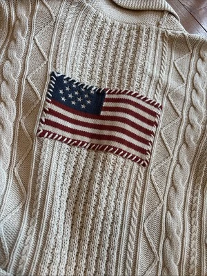 33 Raro Vintage Ralph Lauren Aran Bandera Chal Cinturón Cárdigan Algodón Suéter S Foto 1 de 4