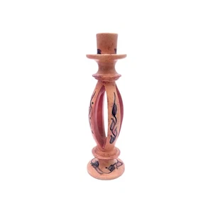 Hand Carved 9" Black Figure Style Soapstone Candle Holder From Kisii Kenya - Picture 1 of 13