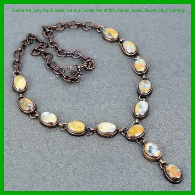 Collar de cadena de moda electroformado cobre piedras preciosas jaspe maligano ovalado joyería Foto 1 de 4
