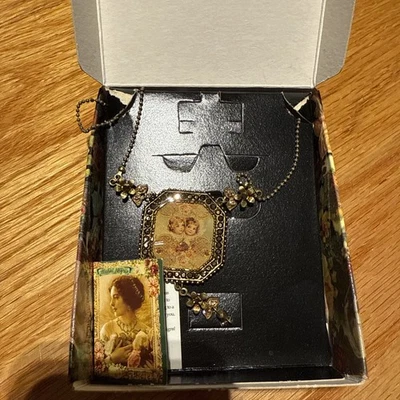 Michal Negrin 方形项链大号维多利亚复兴浪漫巨大长天使  — 第 1/4 张图片