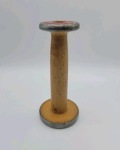 Bobina Bobina Tessuto Legno Vintage Cerchi Metallo Primitivo Circa 7 1/8" Alta - Foto 1 di 18