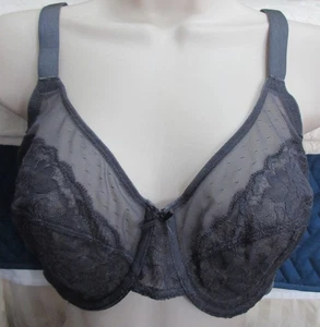 HSIA CHARCOAL GRAY sheer lace UW pretty bra sz 34 DD NWT - Picture 1 of 5