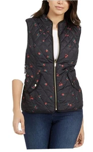 Chaleco Charter Club Acolchado Cuello Alto Negro Con Flores Nuevo Con Etiquetas $74 Talla Pequeña - Imagen 1 de 7