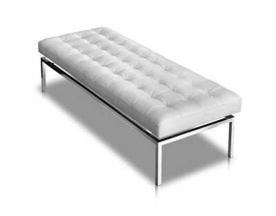 Blancos Banco de Cuero Bauhaus Acero Inox. Y Auténtico Longitud 109 O 160 CM - Imagen 1 de 3