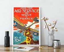WW1 Aviation Propaganda Poster - Join The Air Service, Vintage Recruiting Poster