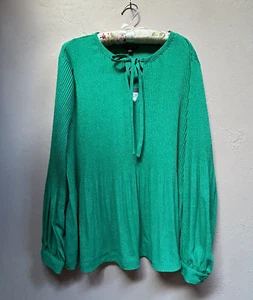 Adrianna Papell Women's XL Green Dot Blouse Top with Neck Tie Long Sleeve New - Picture 1 of 8