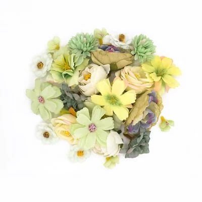 Flores artificiais verdes cabeça tecido flor 24 peças flores artificiais a granel para artesanato... - Imagem 1 de 4