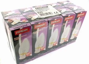 10 x Eveready 60w Clear Candle Filament Bulb BC B22 Bayonet Fully Dimmable - Picture 1 of 1