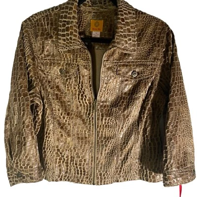 Ruby Rd Animal Print Jacket Women's Sz 14 Textured Fabric Full Zip New - Image 1 of 4