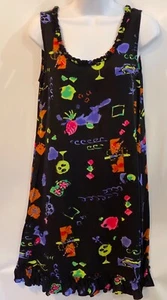 Mango Bay S Black Multicolor Rayon Scoop Neck Sleeveless Short Ruffle Dress - Picture 1 of 4