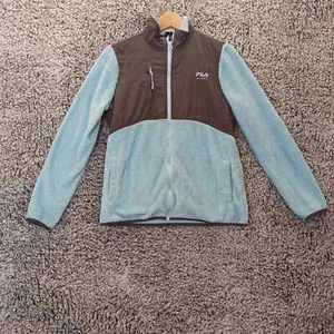Fila Fleece Jacket Women MEDIUM Blue Gray Activewear  FullZip Collared Neck Logo - Picture 1 of 10