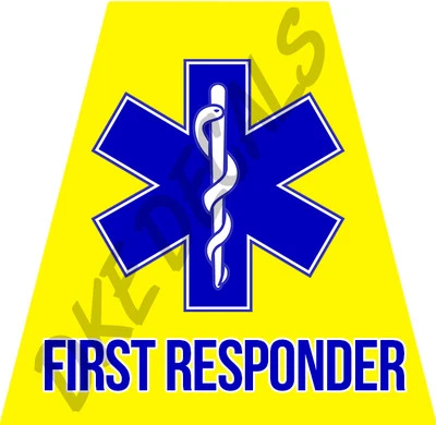 DKE DECALS FIRST RESPONDER HELMET TETS TETRAHEDRONS HELMET STICKER F. R. YELLOW REFLECTIVE