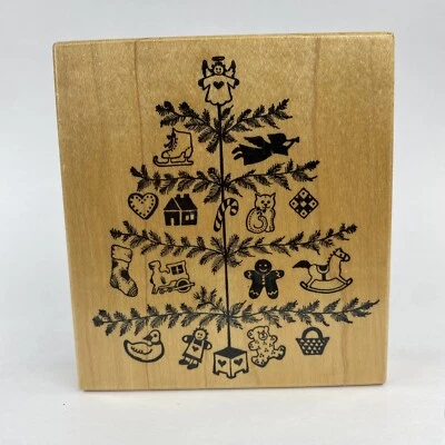 "Sello de goma de madera de árbol de Navidad PSX (K-371) 1988 3,5""x4"" de colección" Foto 1 de 4