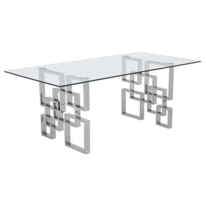 Rectangular Clear Glass Dining Table with Silver Geometric Stainless Steel Base - Picture 1 of 1