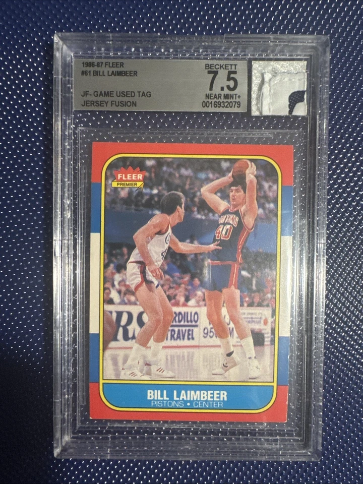 2024 Jersey Fusion 1986-87Fleer Bill Laimbeer Autograph BGS 7.5 GU Patch Detroit - Image 1 of 3