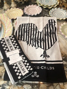 MacKenzie-Childs Black & White Dish Towels With Courtly Check  Set of 3  NIP - Picture 1 of 8