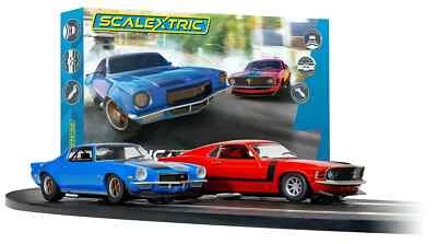 Scalextric American Street Dual -Mustang VS Camaro 1:32 Slot Car Race Set C1429T - Image 1 of 4