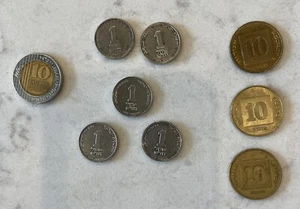 Set of 9 1990s Israel coins One 10 New Sheqalim, Five 1 sheqalim, Three 1 agorot - Picture 1 of 2