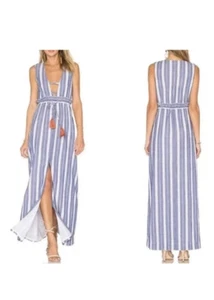 NWT Tularosa Revolve Essie Blue & White Striped Summer Maxi Dress Tassels XS - Picture 1 of 8