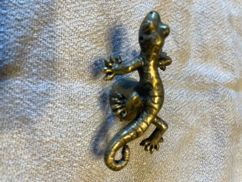 5 Pieces Pewter Casted Brass Plated Knobs Handles Pulls Cabinet Draw Chameleon Cover