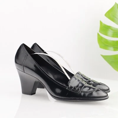 Zapato de vestir Via Spiga para mujer mocasín talla 10,5 negro charol tacón bloque centavo Foto 1 de 4