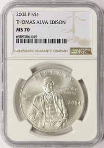 2004-P $1 Thomas Alva Edison Commemorative Silver Dollar NGC MS70 - Picture 1 of 4