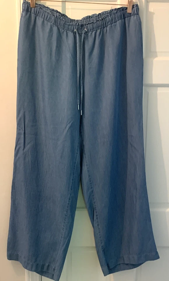 Ann Klein Drawstring Lyocell Chambray Look Wide Leg Pants Women's Plus 1X Blue - Image 1 of 4