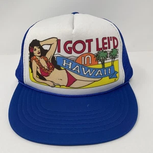 Vintage Hawaii I Got Lei'd Hat Cap Snap Back White Blue Trucker Humor Souvenir - Picture 1 of 11