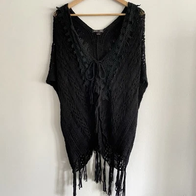 Double Zero Women's Large Black Crochet Wrap Whimsical Goth Witchy Halloween - Image 1 of 4