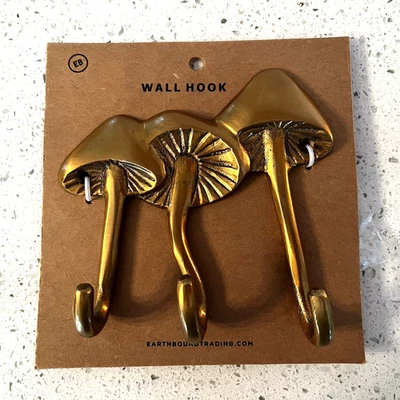 复古黄铜蘑菇壁钩大衣钩浴室毛巾门三衣架 — 第 1/3 张图片