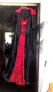 Medieval Witch Vamp Velvet & SatinRuched Halloween costume HEM HOOP Black RED XL - Picture 1 of 9