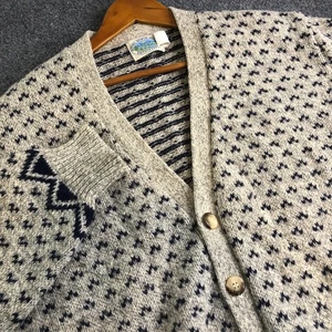Royal North Mills Sweater Men XL Vintage Fair Isle Wool Button Cardigan USA 90s - Picture 1 of 7