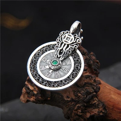 Colgante Moneda Riqueza Pixiu, Plata S925, Feng Shui Buena Fortuna Amuleto Dije Foto 1 de 4