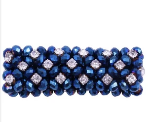 Saphir Blau AB Facettiert Kristall Krappen Set Strass Stretch Armband SCHÖN - Bild 1 von 4