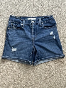 Pantalones cortos elásticos con puños de longitud media Levi's para mujer talla 26 desgastados lavado medio - Imagen 1 de 9