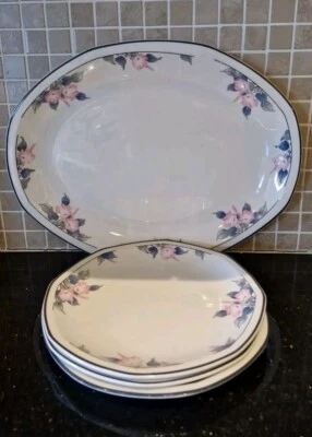 ROYAL DOULTON BLOOMSBURY SALAD PLATES X 3 And 1 Platter  - Image 1 of 2