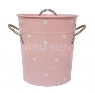 ❤ Mülleimer mit Deckel Emaille  Nostalgie Komposteimer / Dots rosa Isabelle Rose - Bild 1 von 3