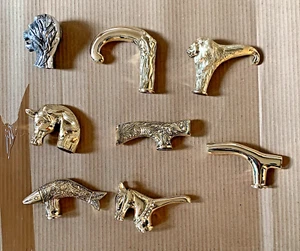 Antique Designer Head Handles Solid Brass Lot of 8 for Wooden Walking Stick Cane - Picture 1 of 8